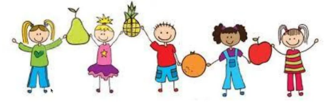 otroci v koloni držijo sadje